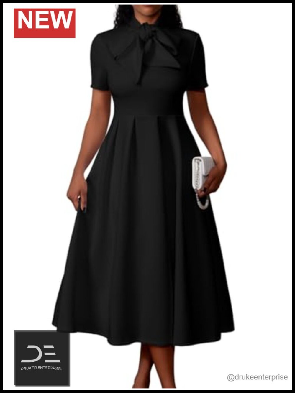 Women's A-Line Short Sleeve Work Party Dress with Pockets